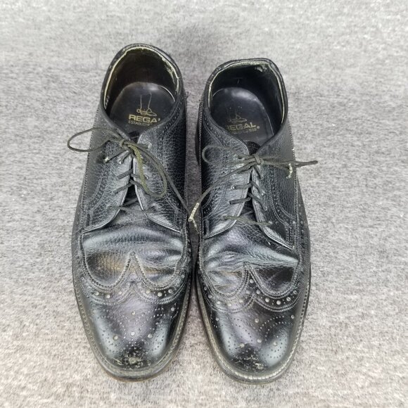 ✅VTG Regal Black Leather Dress Oxfords Longwing Brogue Men\'s Shoes 8 Wide main image 4